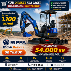 Rippa R10 minigraver kompakt gravemaskine med kubota motor til have og byggearbejde