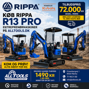 R13 mini gravemaskine med Kubota motor – kompakt minigraver til byggeri og havearbejde