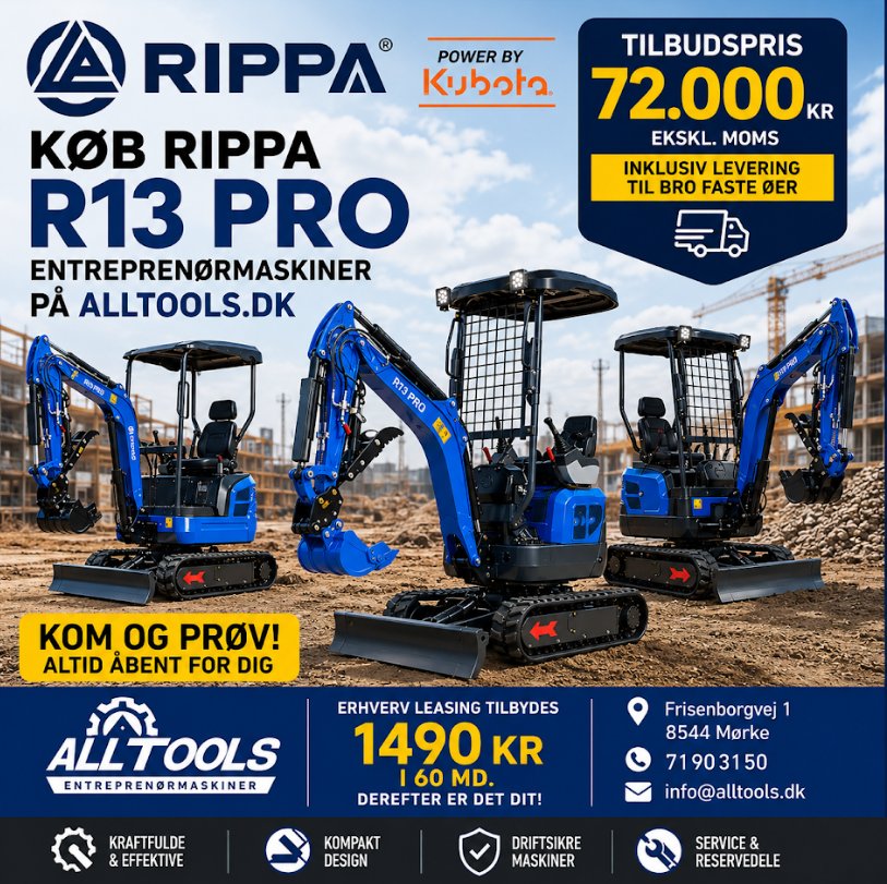 R13 mini gravemaskine med Kubota motor – kompakt minigraver til byggeri og havearbejde