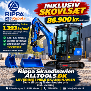 Minigraver Rippa R15 med kabine til entreprenørarbejde