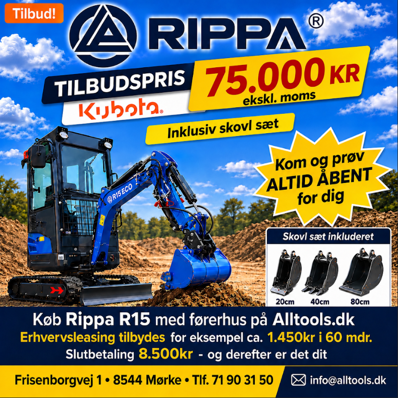 Minigraver Rippa R15 med kabine til entreprenørarbejde